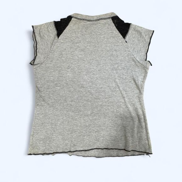 Y2K Pretty 02 Cute Butterfly Graphic Jersey Baby Tee Gray Lace Shoulder Shirt - Picture 6 of 8